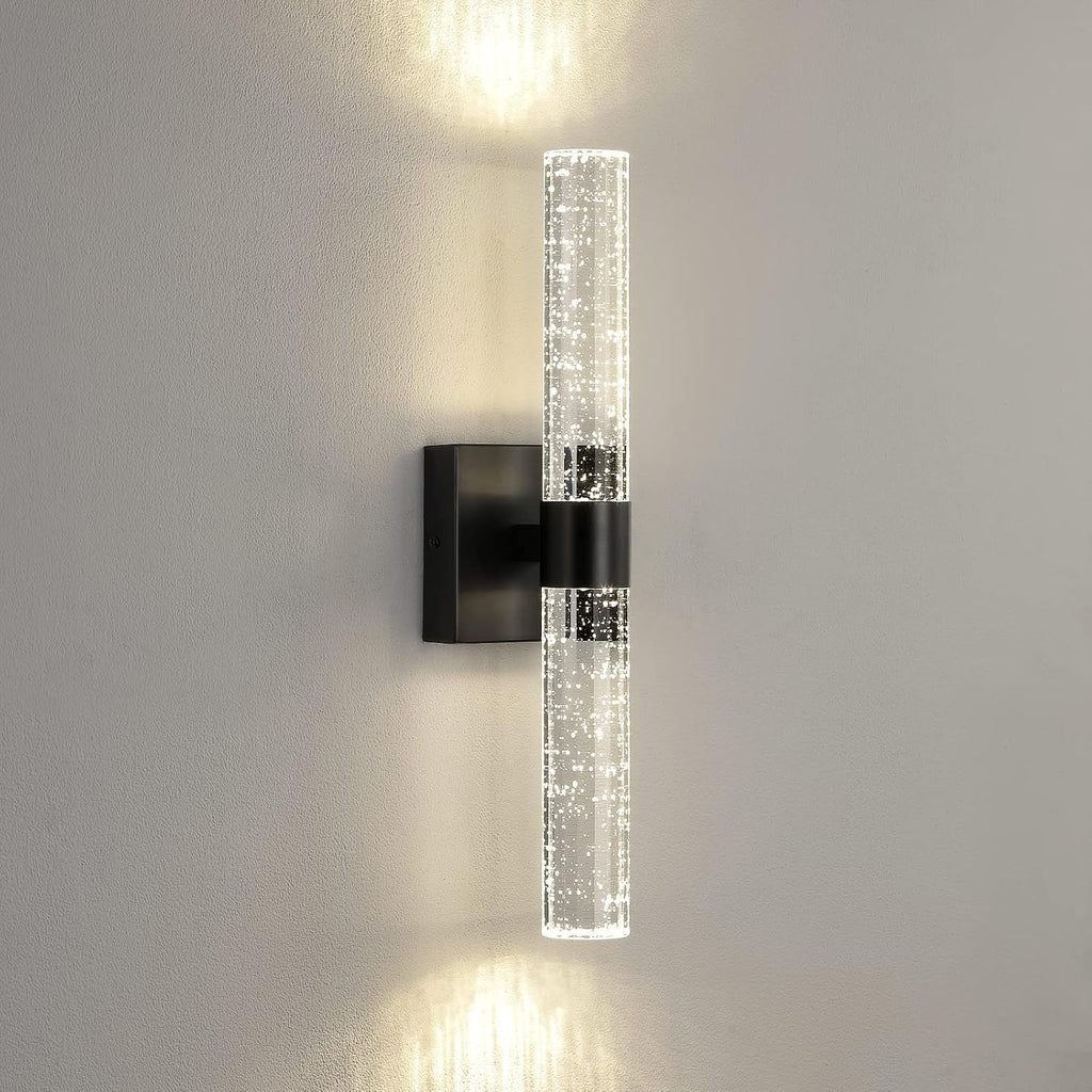 Black Modern LED Wall Sconce - 18 Inch Wall Sconces Set of Two 4000K Dimmable Crystal Sconce Wall Lighting Indoor