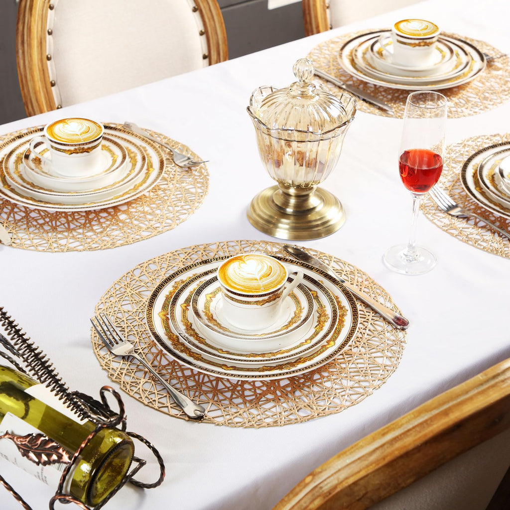 60 Packs Round Placemats 15 Inch Hollow Out Pressed Vinyl,Gold
