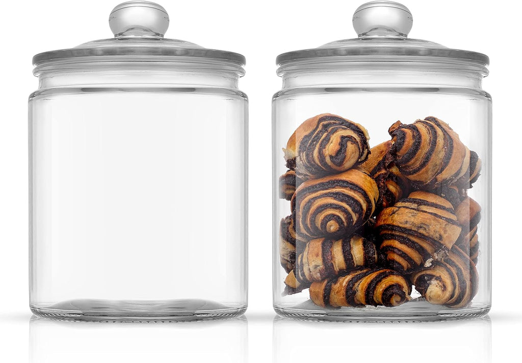 Elegant Cookie Jar. 2 Large Glass Jar With Lid. Jars Counter with Lids, Candy Jar, Decorative Apothecary Canisters - Set of 2