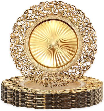 Inch Gold Plastic Charger Plates Set - 12 Pack, Elegant Round Disc Chargers for Table Setting, Decorative - Set of 12