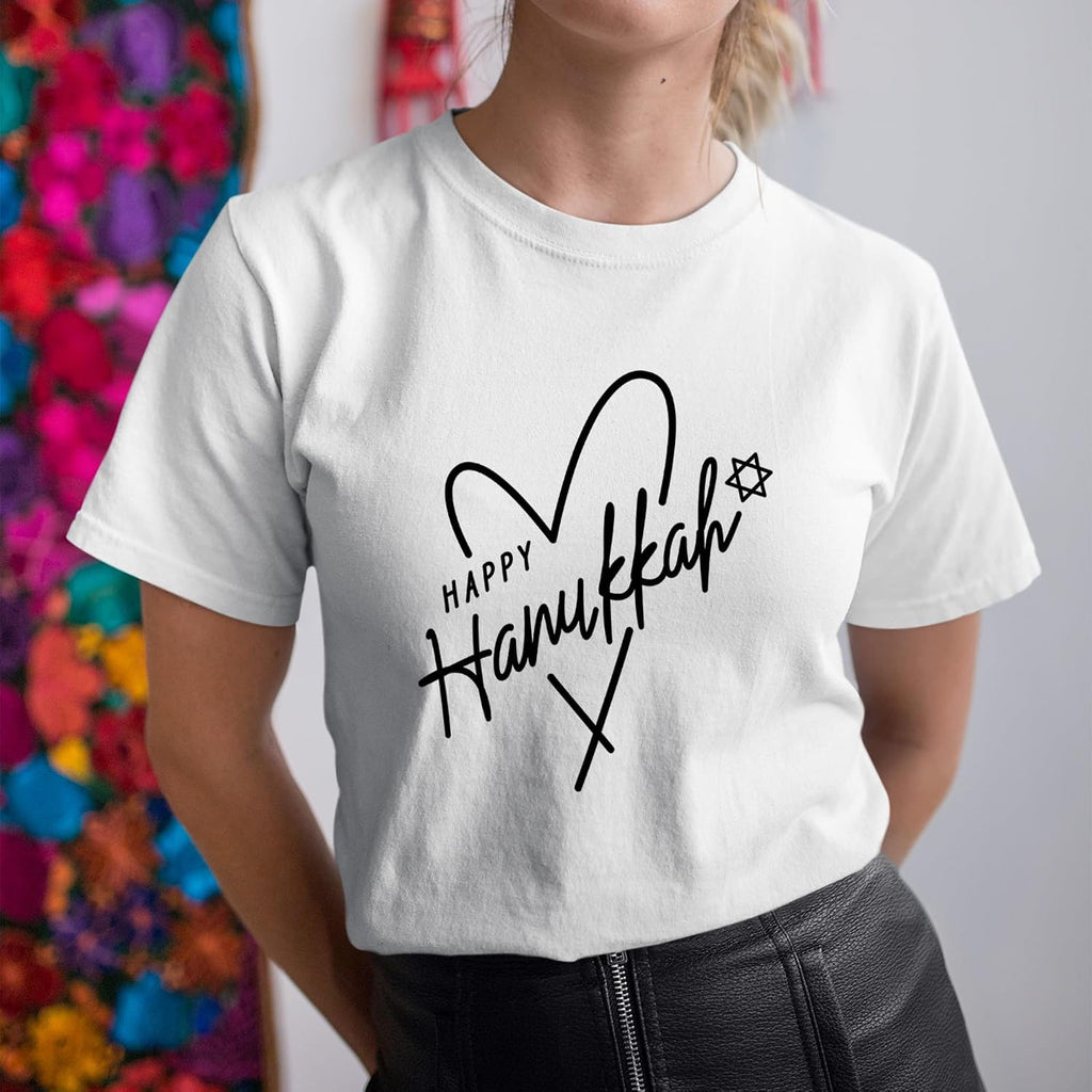 Happy Hanukkah Heart Star of David Graphic Tee
