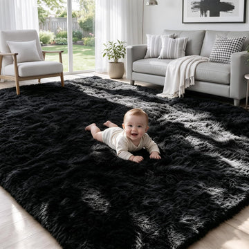Fluffy Shag Area Rugs Bedroom Black Rug