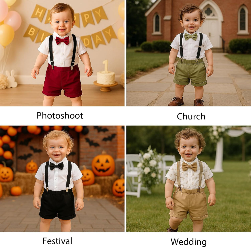 Baby Boys Formal Suit Set Suspender Shorts Pants
