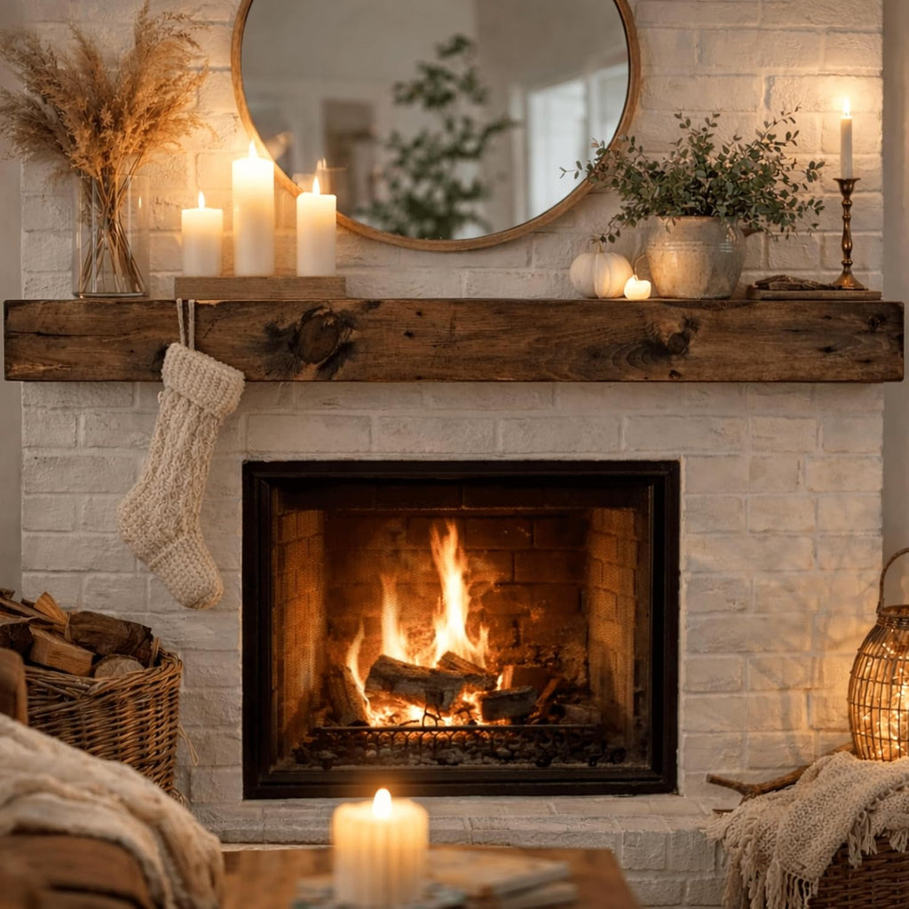 Dark Brown Shelf 66Lx6Hx6D - Solid Wood & Floating Mantel Shelf, Rustic Wooden Mantel, Handcrafted Fireplace