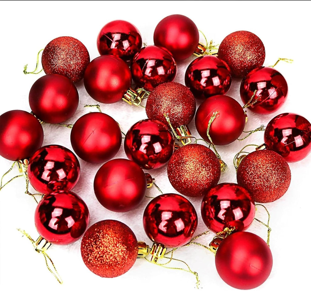 4cm/1.57" Shatterproof Christmas Balls Ornaments, Pre-Strung Hanging Xmas Tree Decorations, 3 Styles Holiday - Set of 24