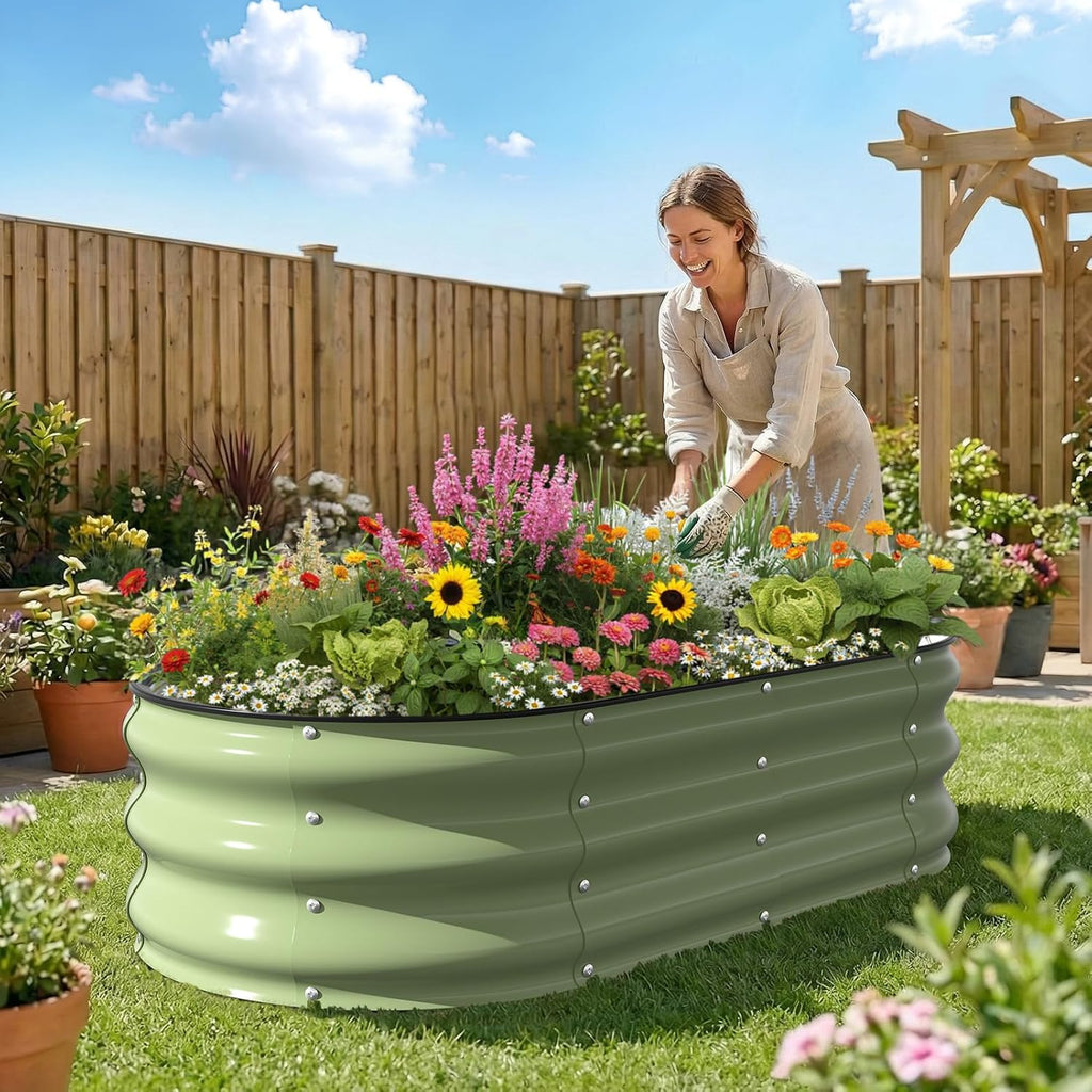 Raised Garden Bed 6X3X1 FT Galvanized Steel Metal Raised Garden Bed Ov