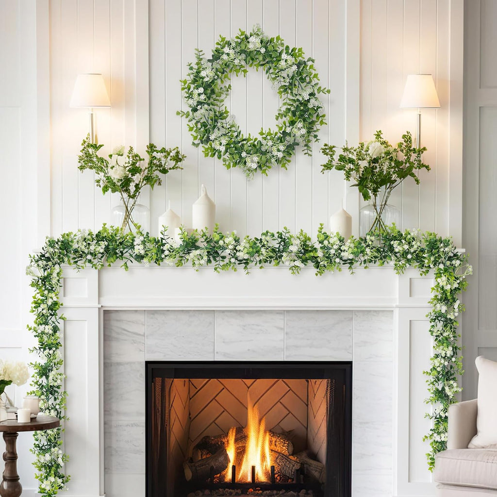 6FT Eucalyptus Garland with Flowers, 2 Pack Artificial Greenery Garland Hanging Summer Eucalyptus Garland Suitable - Set of 2