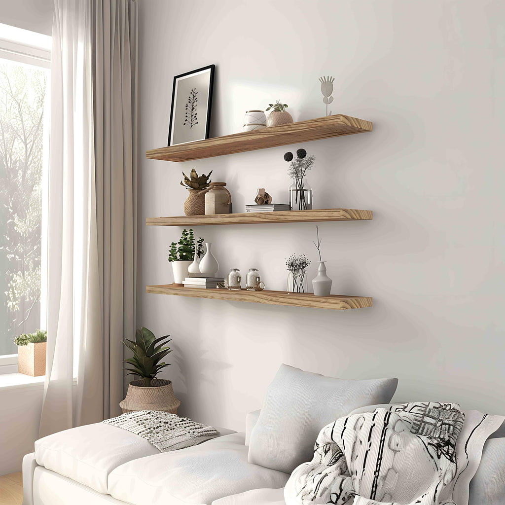 Wood Floating Shelves for Wall, Rustic Wall Shelves, Wall Mounted Floating Shelf, Set of 4 Light Walnut 36 Inch