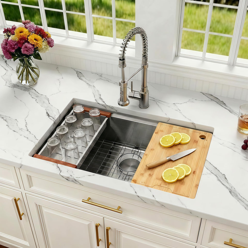 30 Inch Workstation Kitchen Sink, 16 Gauge Undermount Sink