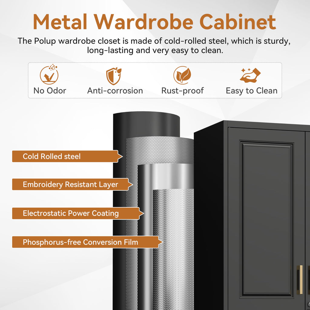 71" Tall Metal Armoire Wardrobe Closet with Lock