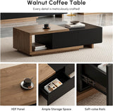 Extendable Coffee Table, 47"-69" Expandable Walnut Coffee Table with 2 Drawers