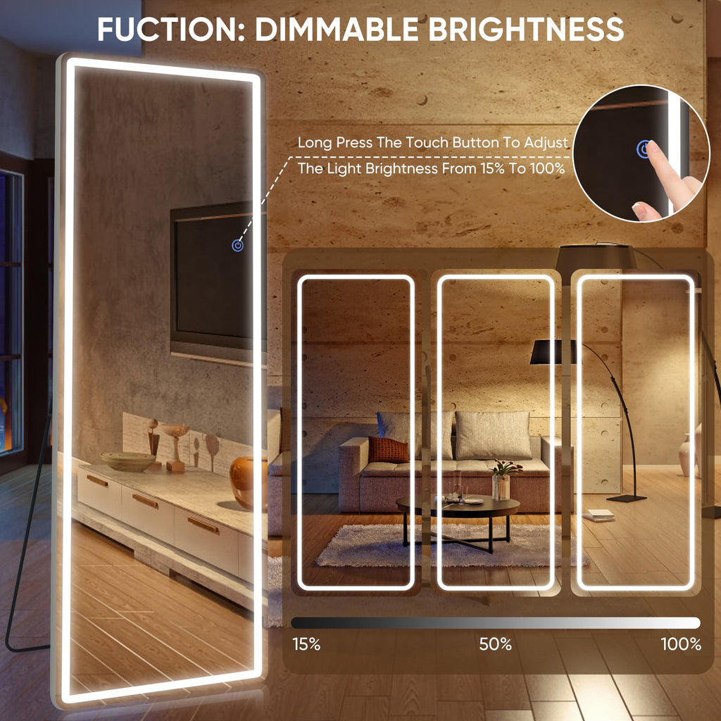 58"x18" LED Full Length Mirror, Lighted Floor Mirror, Rect