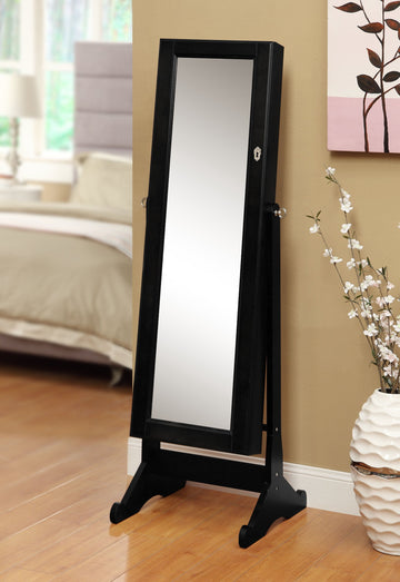 THEMONG Black Mirrored Jewelry Cabinet Amoire W Stand Mirror Rings, Necklaces, Bracelets