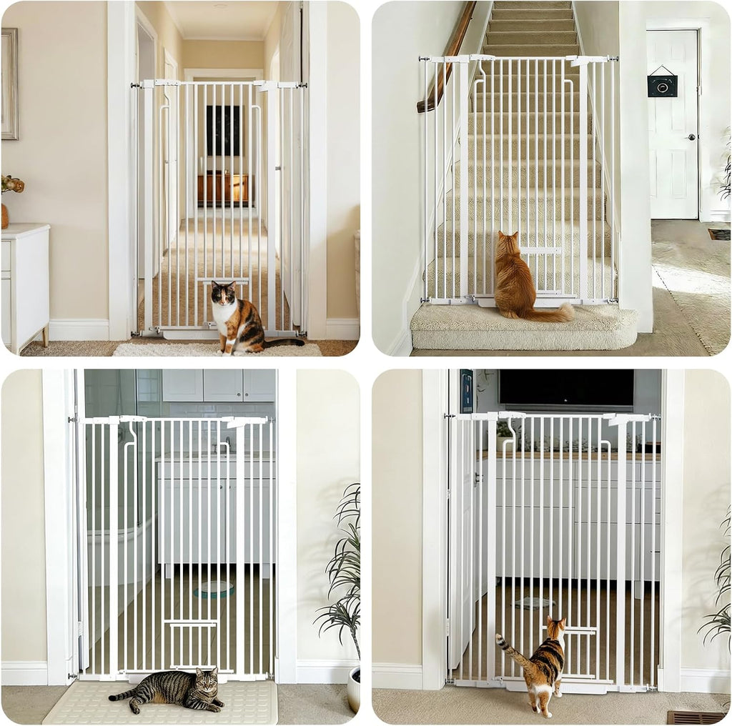 53in Extra Tall Cat Gate for Doorway, 29.5-40.6in Auto Close Pet Gate-White