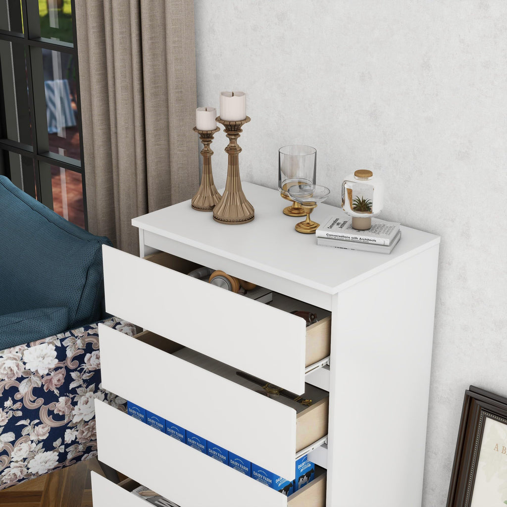 Modern Chest of Drawers, 4/5/6 Drawer Without Handles Floor Storage Drawer Cabinet Vertical Storage Organizer (5