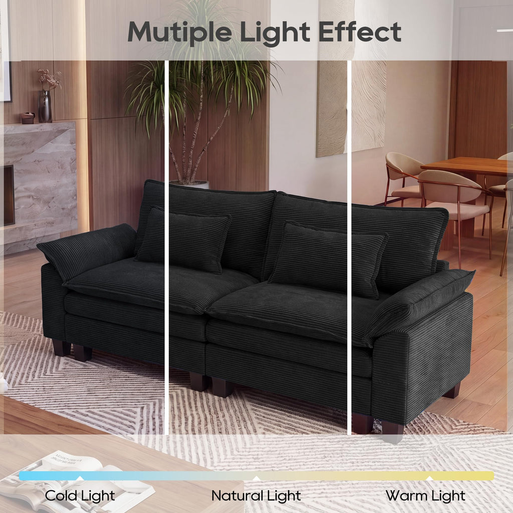 Oversized Modular Sectional Sofa, Solid Black:87" I Shaped