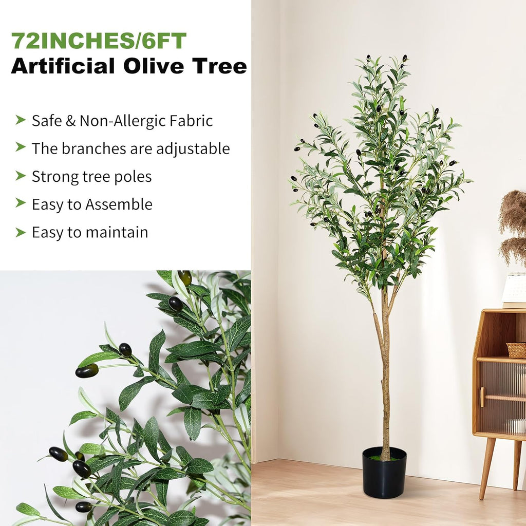 6ft Faux Olive Tree, Artificial Olive Tree Indoor, High Imitation Silk Plant Fake Olive Tree with Realistic Leaves