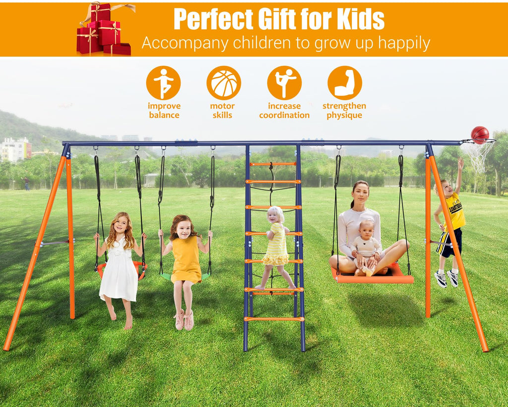 Swing Sets for Backyard 700 lb - 6 in 1 Playground Sets with 3 Swings Seats