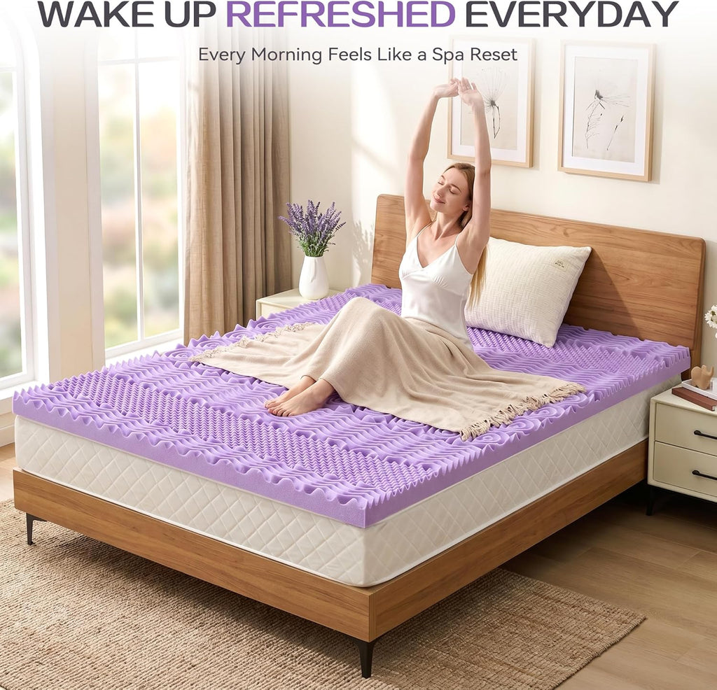 1.5 Inch 7-Zone Memory Foam Mattress Topper Queen Size, Soft Mattress Pad for Back Pain Relief, Egg Crate Bed Topper