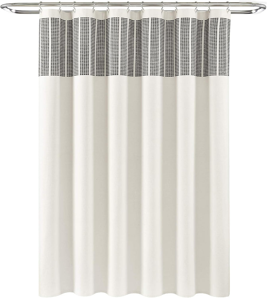 Stitched Woven Stripe Yarn Dyed Cotton Blend Shower Curtain Single 72" W x72 L Ivory & Black - Shower Curtains