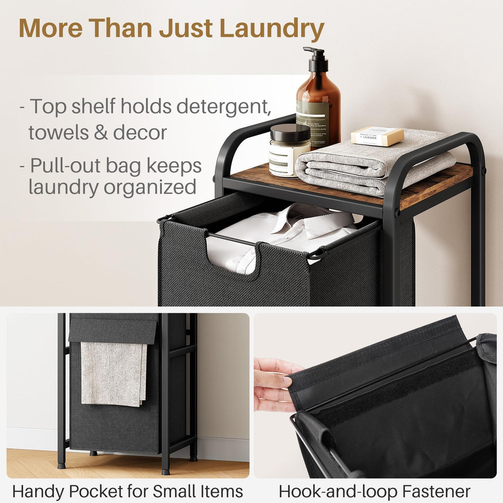 Laundry Hamper, Laundry Basket, Laundry Sorter with a Pull-Out and Removable Bag, Shelf, Metal Frame, 17 Gallons (62