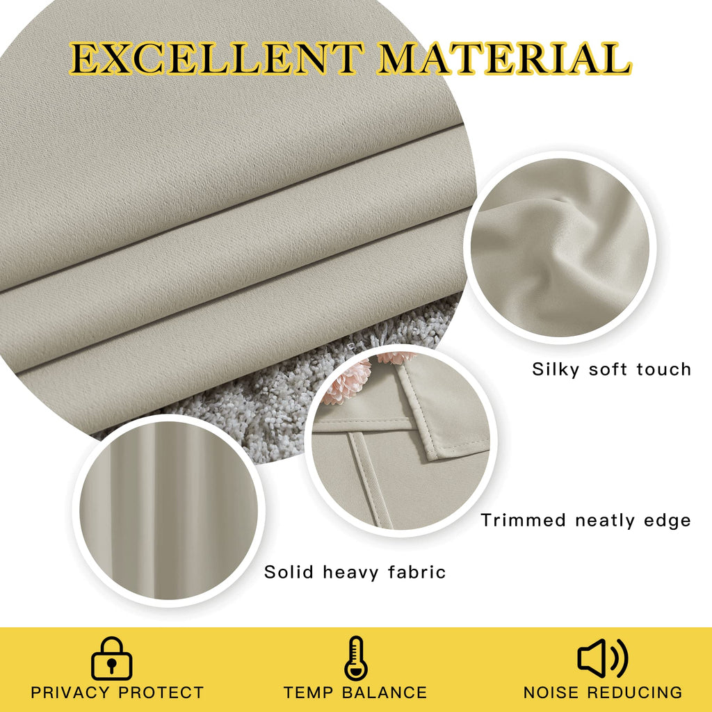 Room Darkening Natural Curtains & Drapes - Thermal Insulated Solid Grommet Sound Reducing Privacy Window Treatments