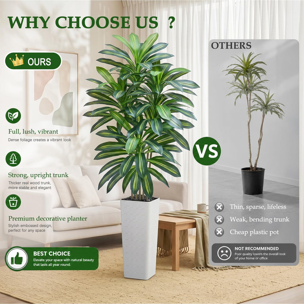 Artificial Dracaena Tree, 7FT Faux Plants Indoor White Planter