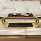 Gold Stainless with Glass Coffee Table, Modern Coffee Table, 2-Tier Glass Top with Large Space Fashion Design