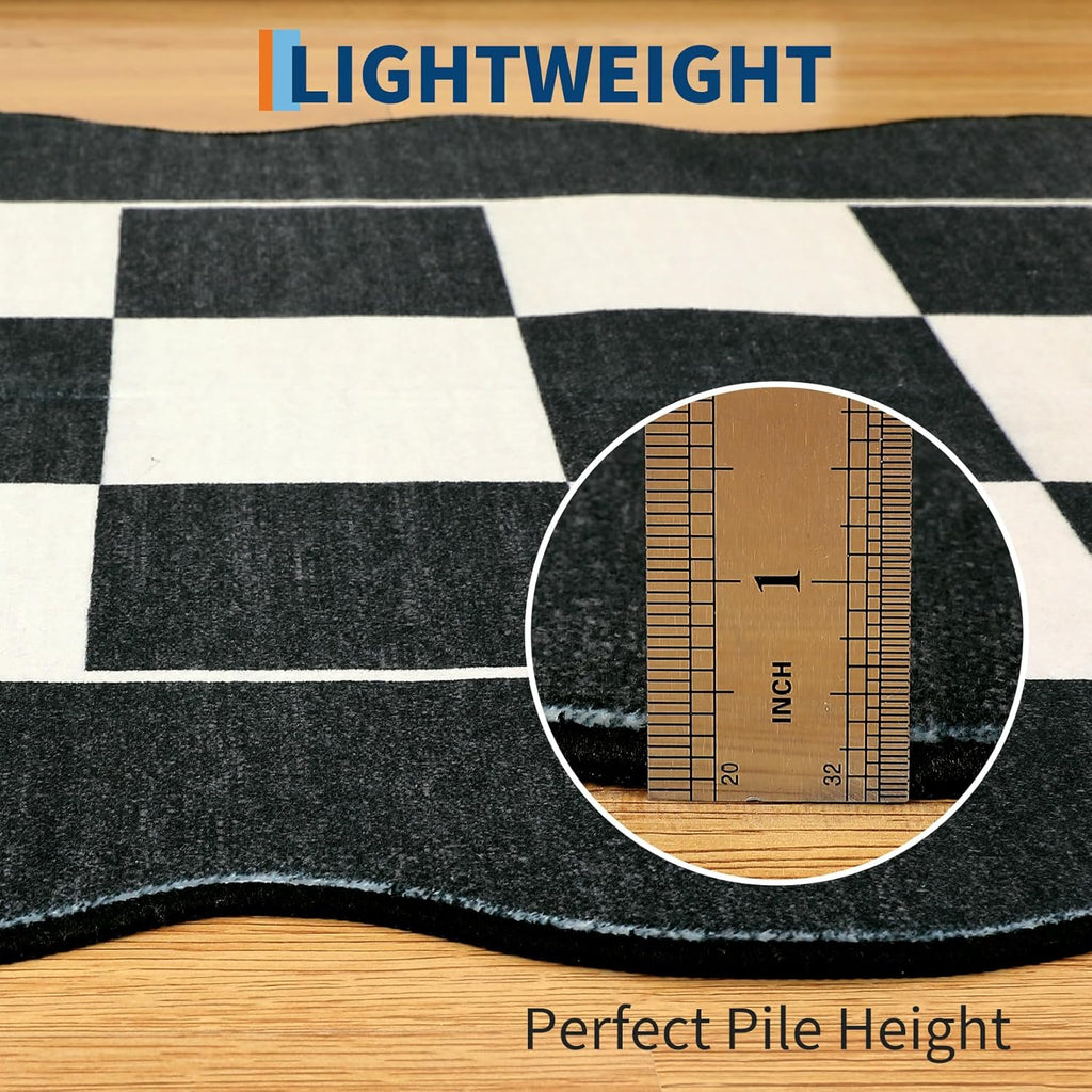 Large Area Rug Washable Living Room Rug Scalloped Neutral Area Rugs Dining Room Modern Checkerboard Carpet Stain