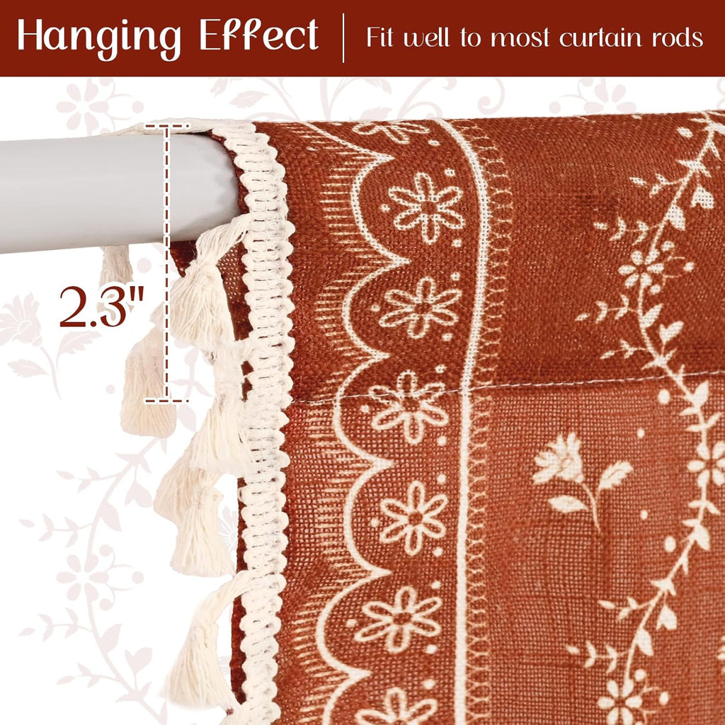 Boho Valance Curtains Vintage Linen Kitchen Valances for Windows Light Filtering Floral Valance Rod Pocket Farmhouse