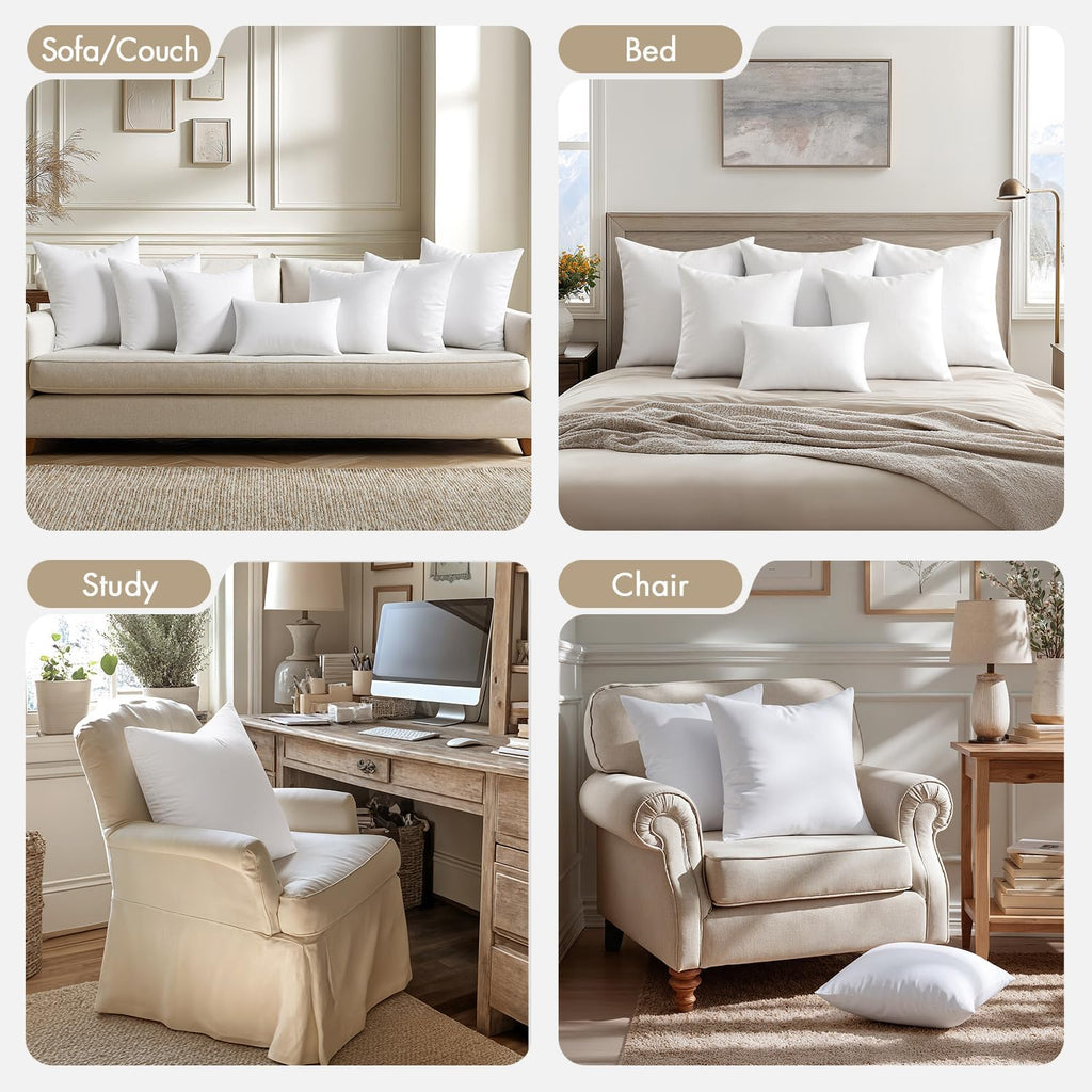 12x20 Pillow Inserts 4 Pack, 100% Virgin Fiber Filling Throw Pillows - Set of 4