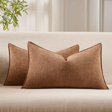 16x24 Chenille Lumbar Throw Pillow Covers Set of 2, Mocha