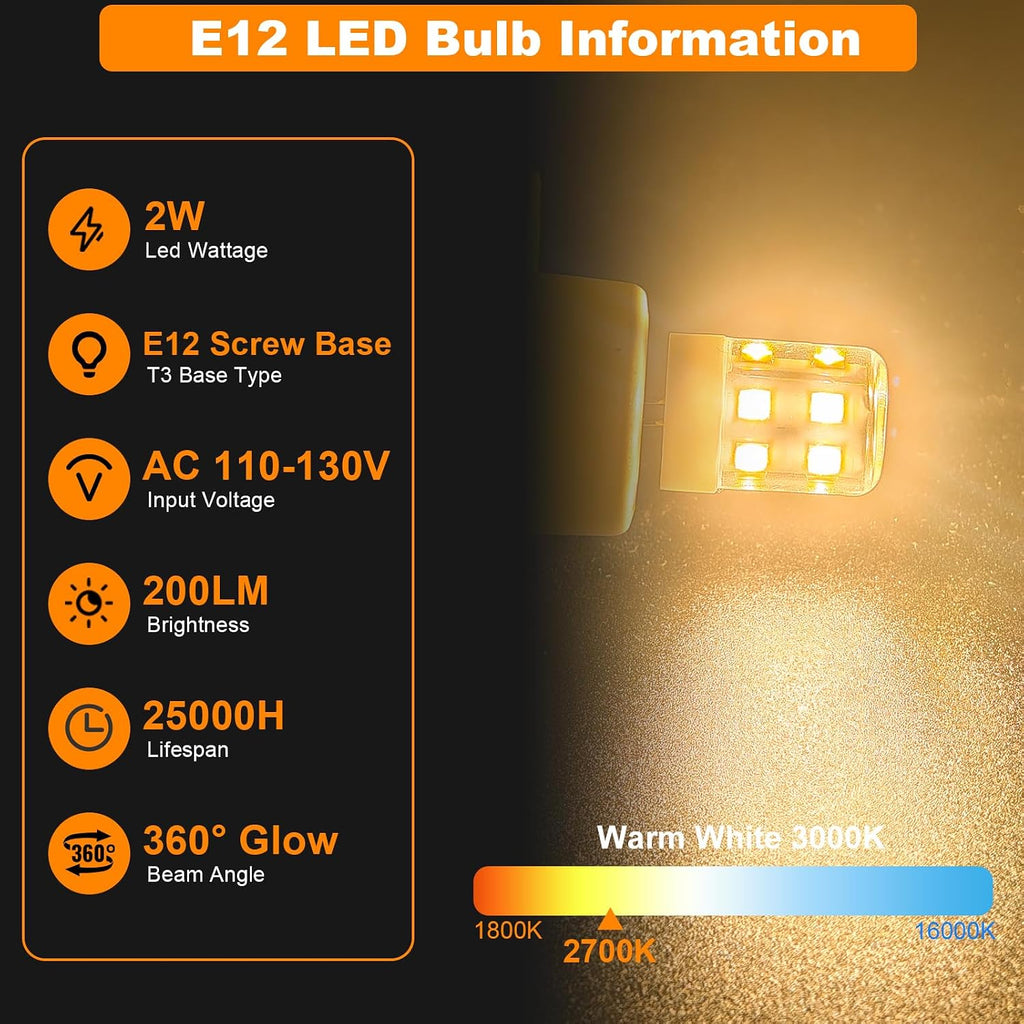 E12 LED Bulb 2W Night Light 15 Watt Type b Bulbs Compact Warm White 3000K