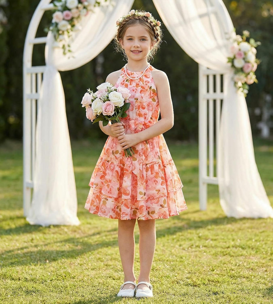 Girls Summer Beach Dress Floral Halter Hawaiian Party Vacation