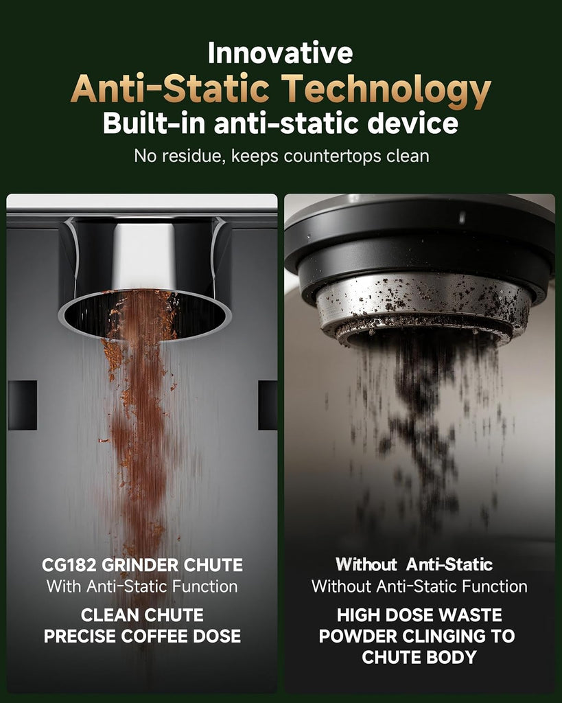 Conical Burr Coffee Grinder, Anti-Static, 0.1s Single/Double Shot Timer | 34 Grind Settings, Smart Memory, Custom