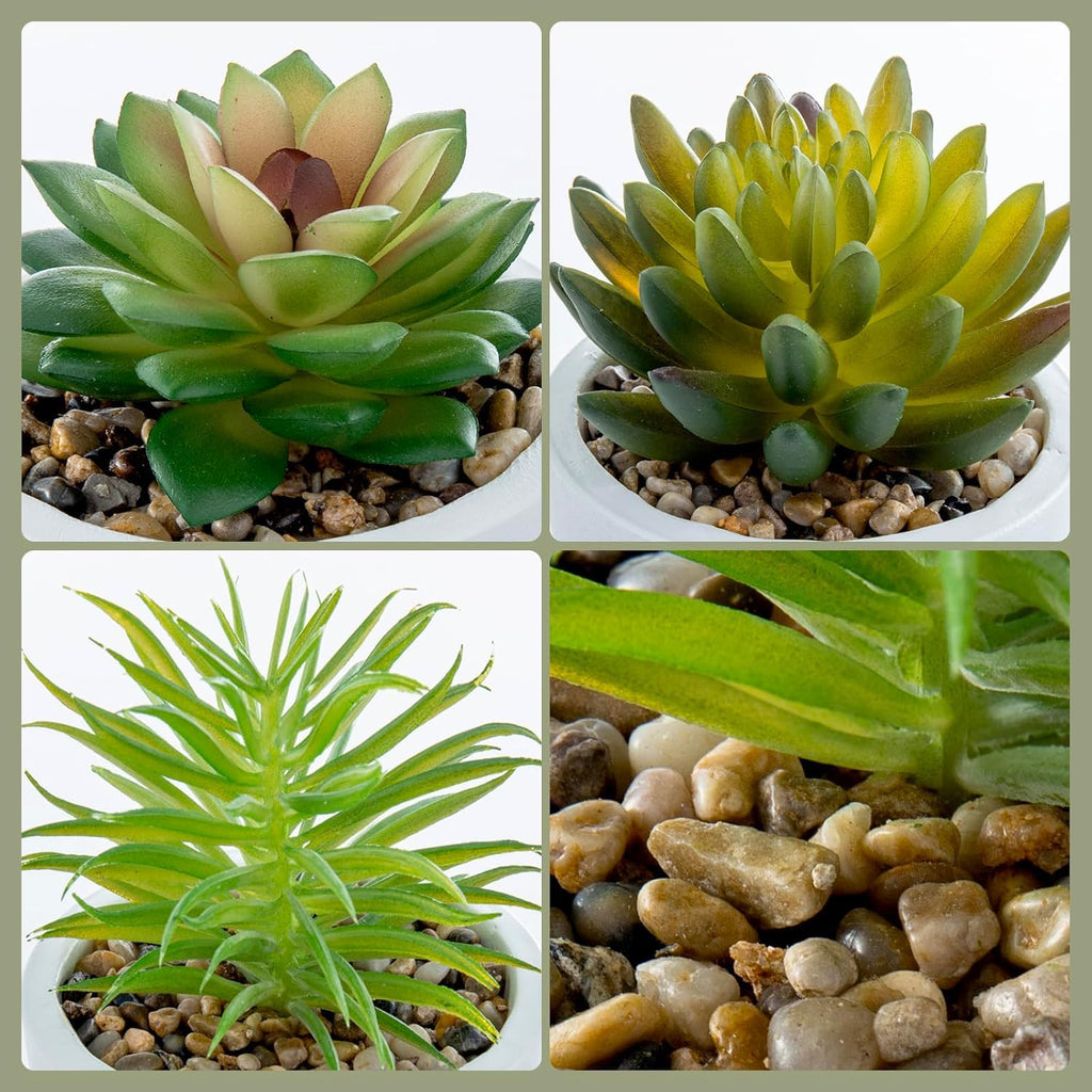 Mini Artificial Succulent Plants in Ceramic Pots, Set of 3