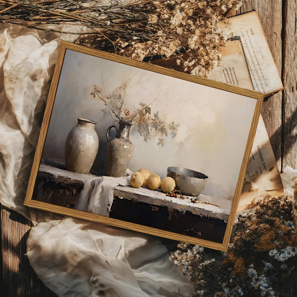 Framed Vintage Kitchen Wall Art, Rustic Farmhouse Floral Jar Still Life Pictures Wall Decor, Country Botanical
