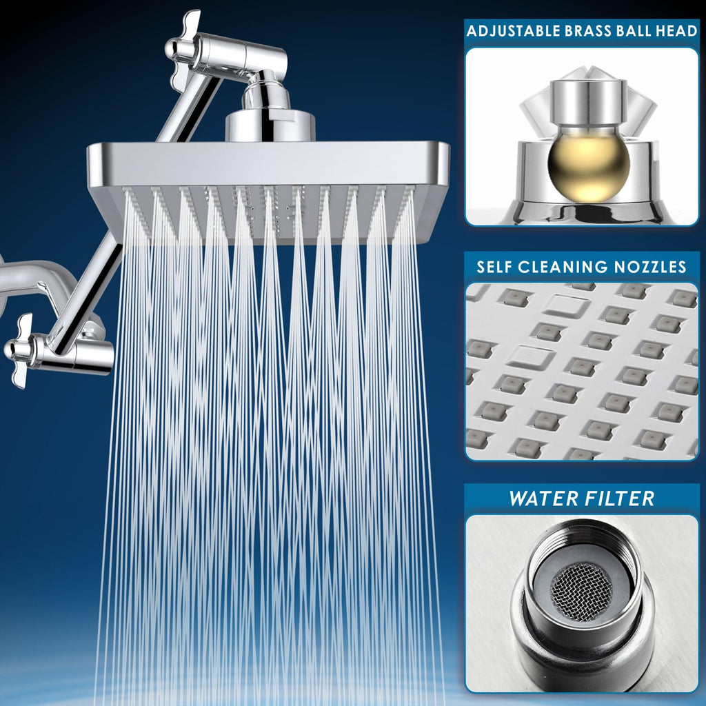 High Pressure Rain Shower Head with 11'' Extension Arm - High Flow Rainfall Showerhead - Luxury Modern Look