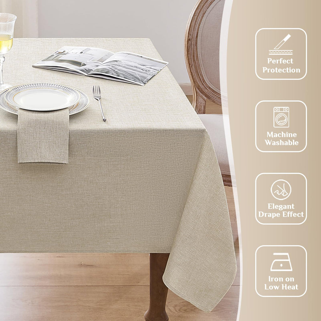 Large Outdoor Tablecloths 104x60 inch Beige Rectangular Faux Linen Table Cloth Waterproof Stain and Wrinkle Resistant