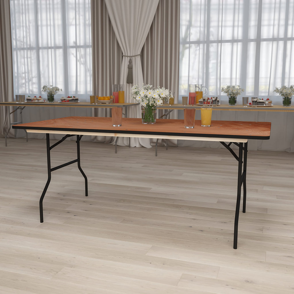 6 ft Folding Clear Coat Rectangular Banquet Table, Clear