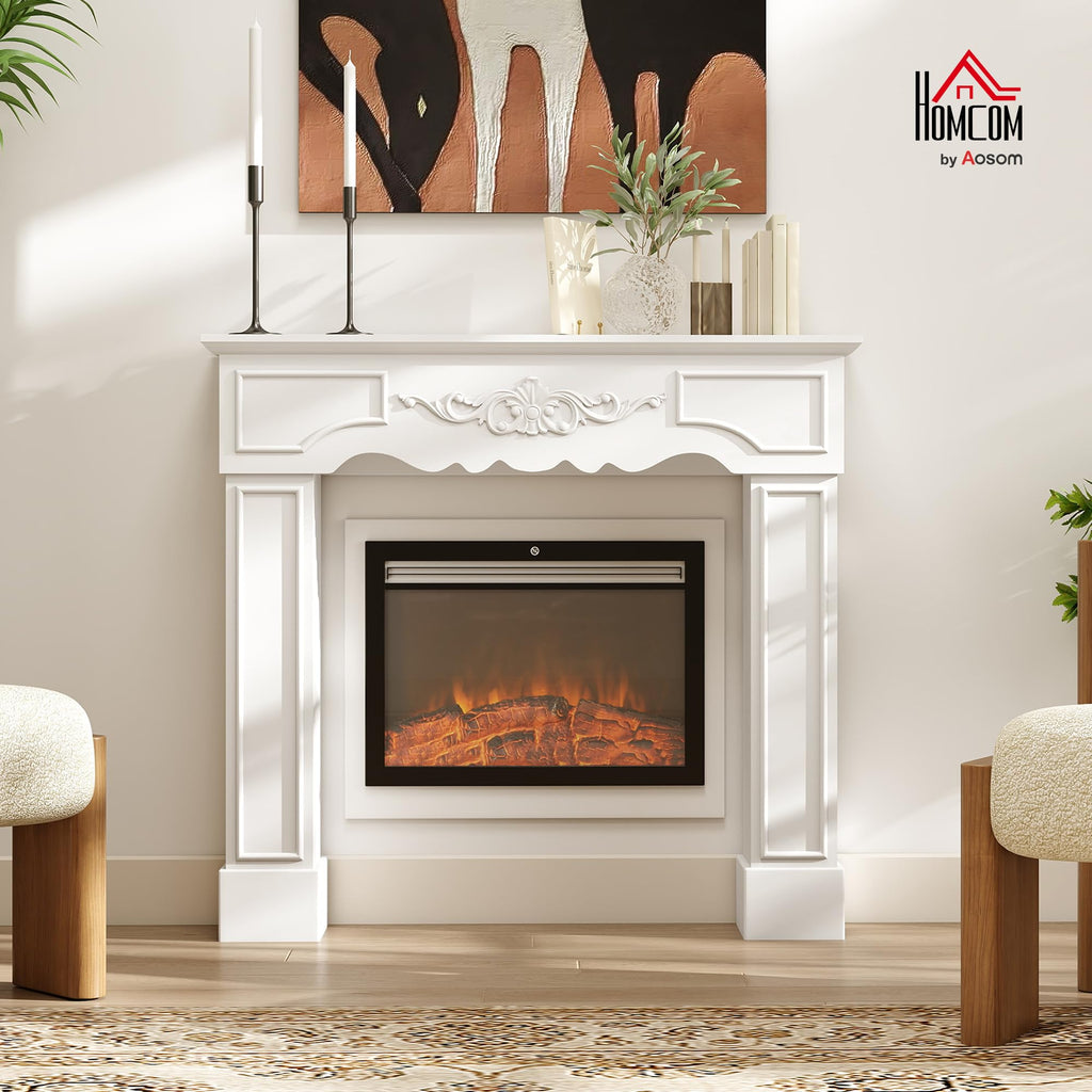 Baroque Fireplace Mantel Freestanding with Leg 43.3"x39.8" White