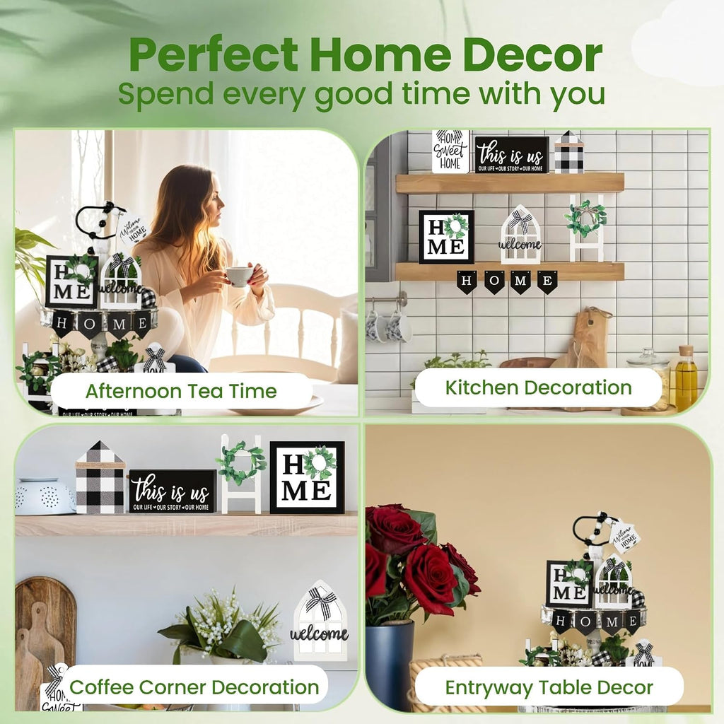 Tiered Tray Decor Set for Rustic Home Country Kitchen Dining Room Living Room Table Decorations Farmhouse Modern - Set of 11