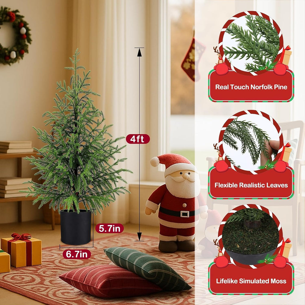 4FT Prelit Norfolk Pine Christmas Tree with 80LED Lights, Battery Operated