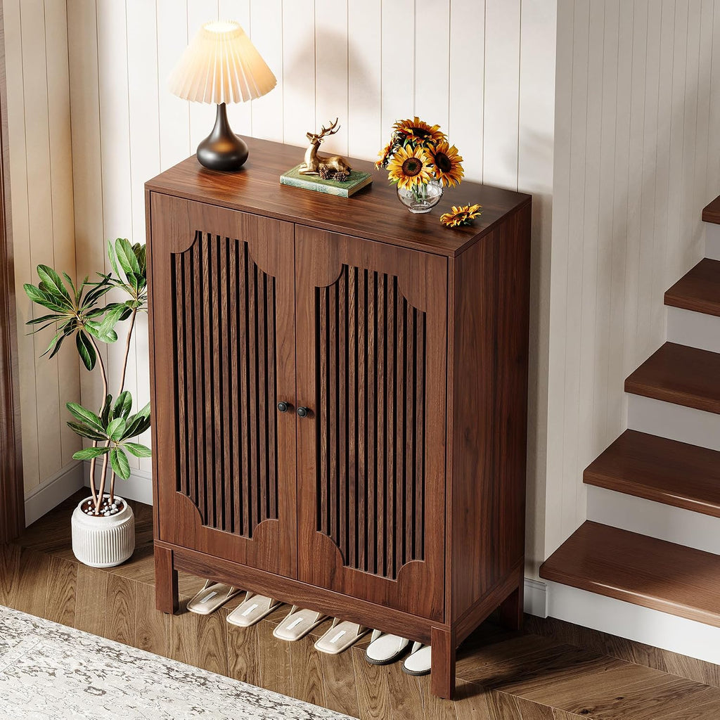 Shoe Cabinet with Doors, 5-Tier Shoe Storage Cabinet with Adjustable Shelves, 20 Pairs Wooden Shoe Rack Organizer