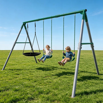 700 lbs Swing Set Outdoor for Kids with Saucer Swing and Belt Swing, Metal Swingset with 3" Frame Stand and