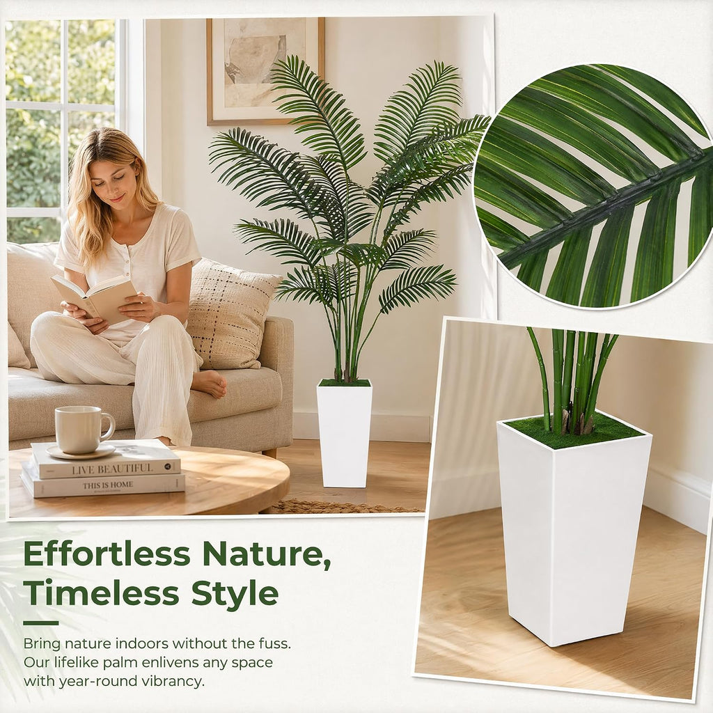 Artificial Areca Palm Tree, 6FT Tall Fake Tropical Plant, UV Resistant, Indoor/Outdoor Decor