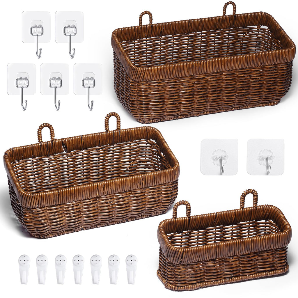Hanging Baskets, Handmade Wicker Style Wall Basket w/Hooks