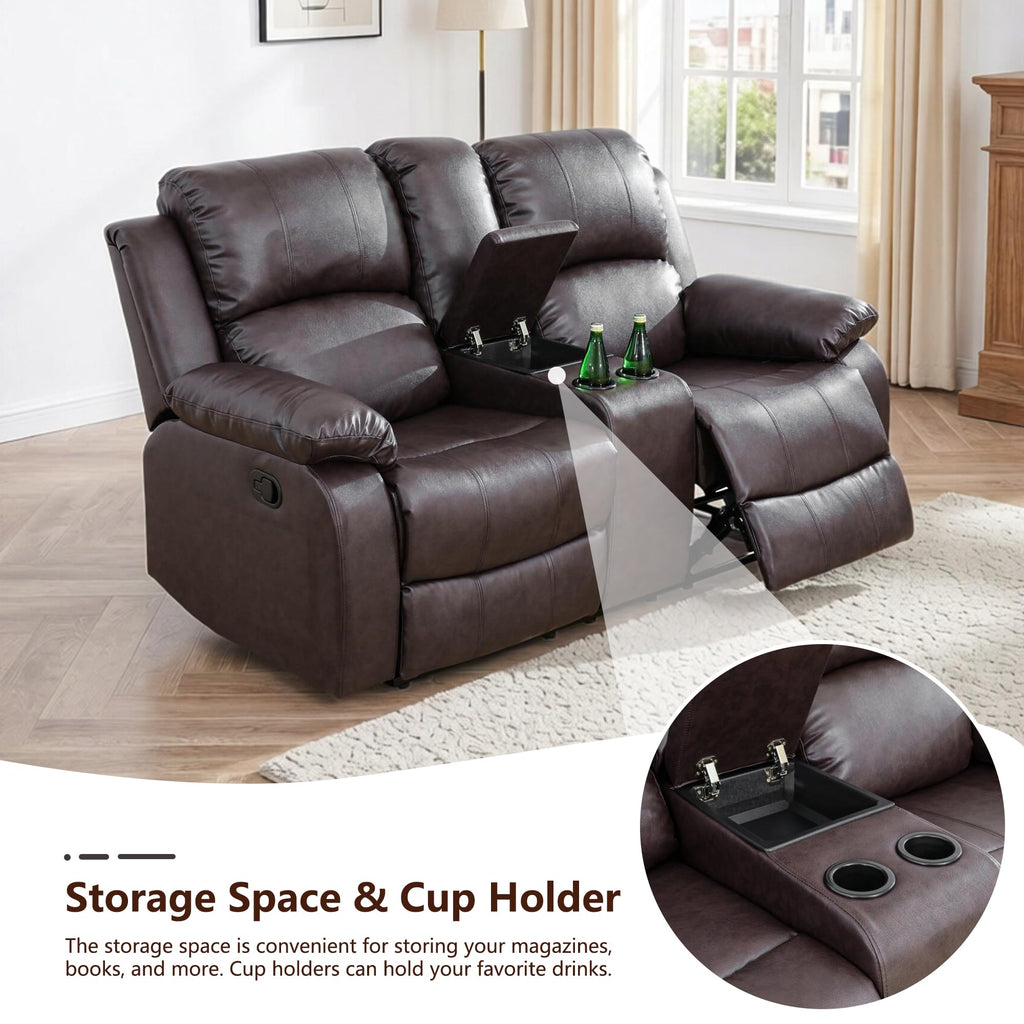Leather Recliner Sofa Set, 2-Pieces (Sofa and Loveseat), Brown