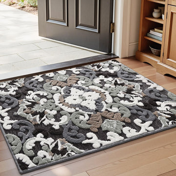 Indoor Door Mat 24x36, Vintage Non-Slip Washable Thin Entry Mat,Floral | Rubber Backing, Soft Surface, Elegant