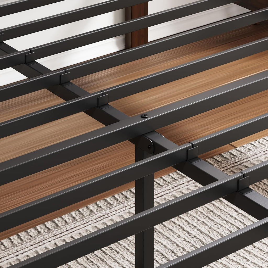14in High Solid Bamboo Wood Platform Queen Bed Frame with Headboard, Reinforced Heavy Duty Metal Slats, Noise Free